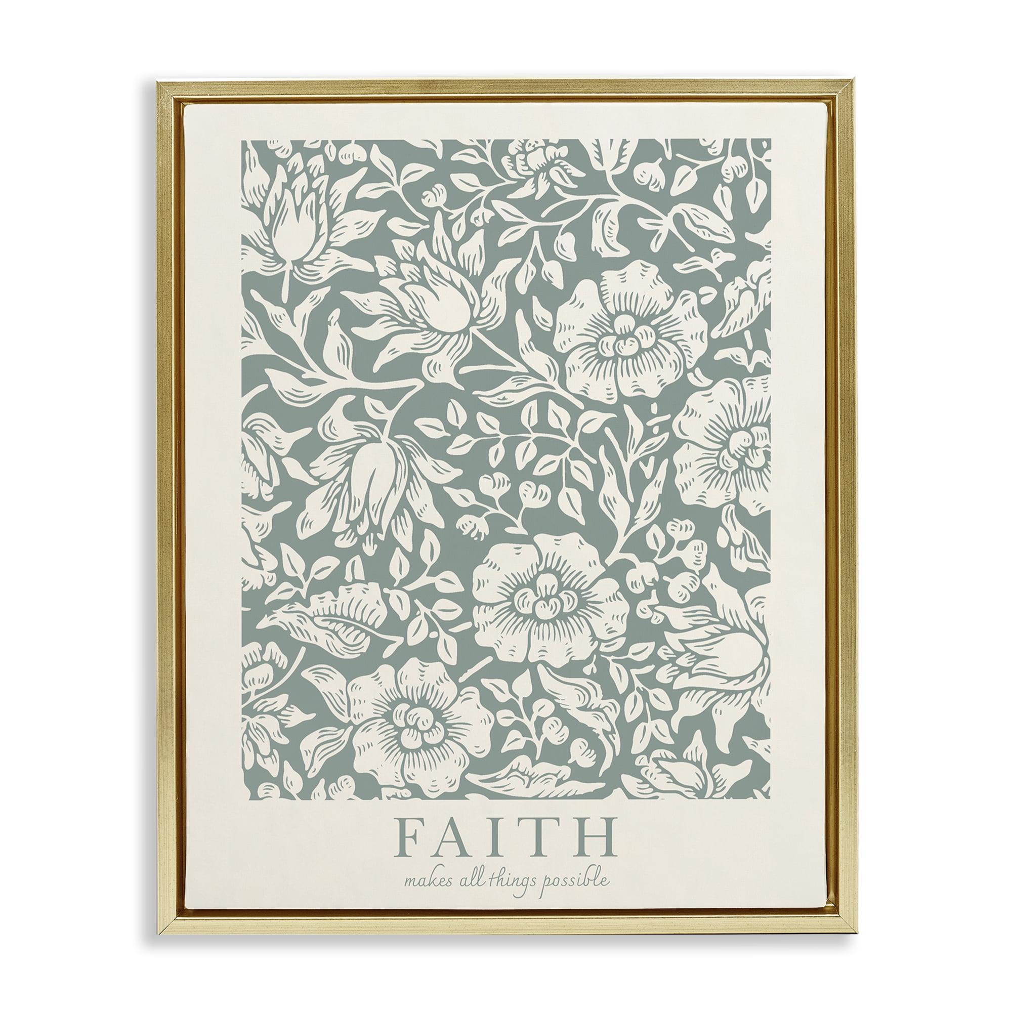 Stupell Industries Faith Quote with Floral Pattern Gold Framed Floater Canvas Wall Art, design by Wild Apple Portfolio