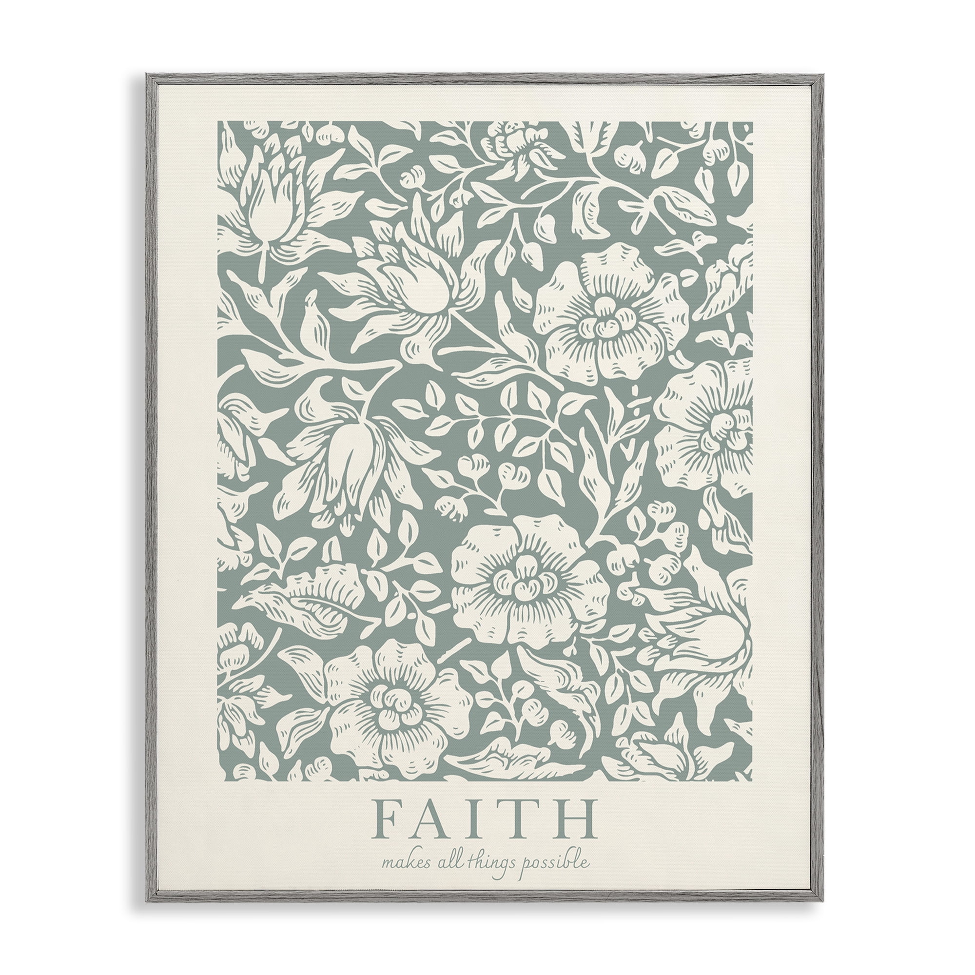 Stupell Industries Faith Quote with Floral Pattern Gray Framed Giclee Art, design by Wild Apple Portfolio