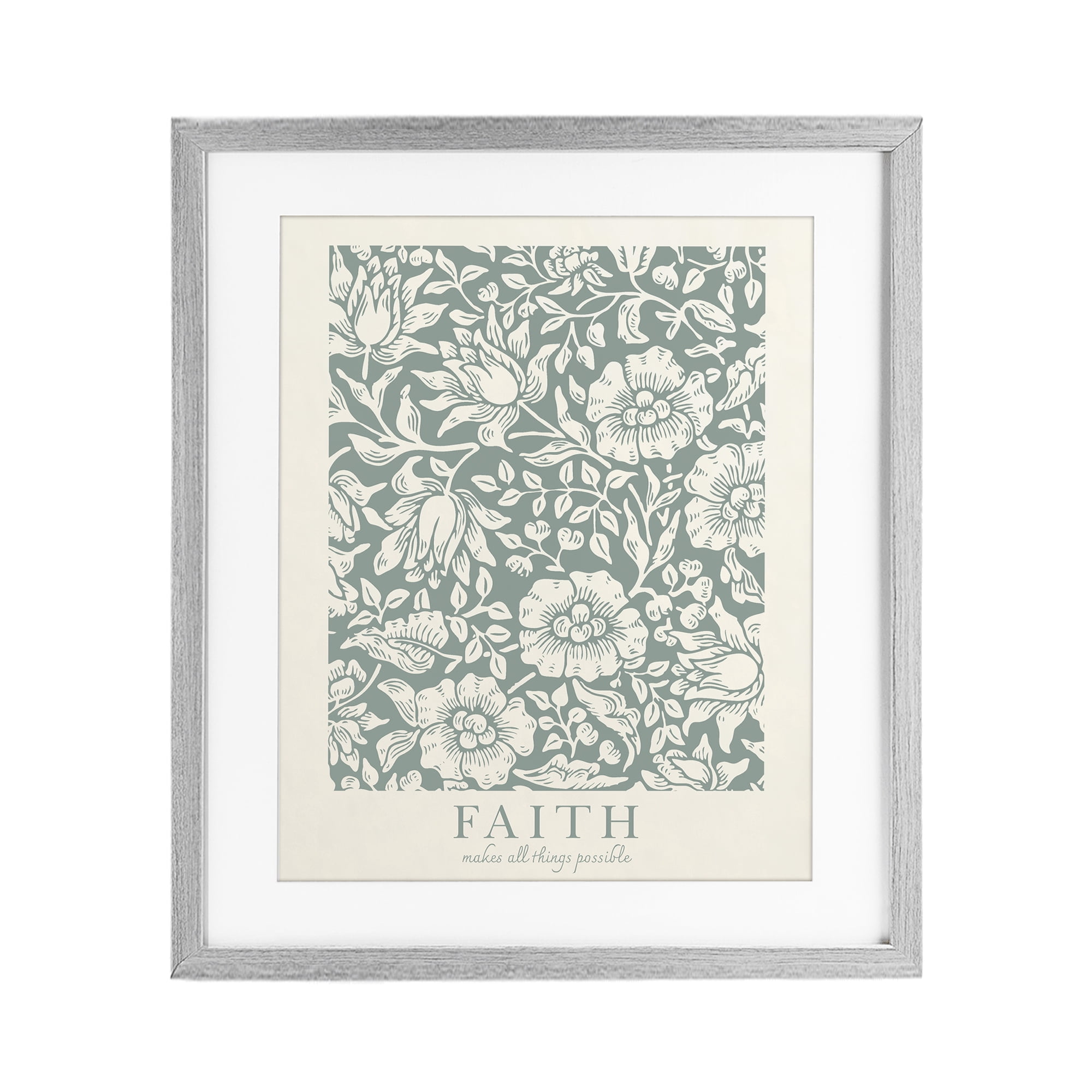 Stupell Industries Faith Quote with Floral Pattern Gray Framed Print Under Glass, design by Wild Apple Portfolio