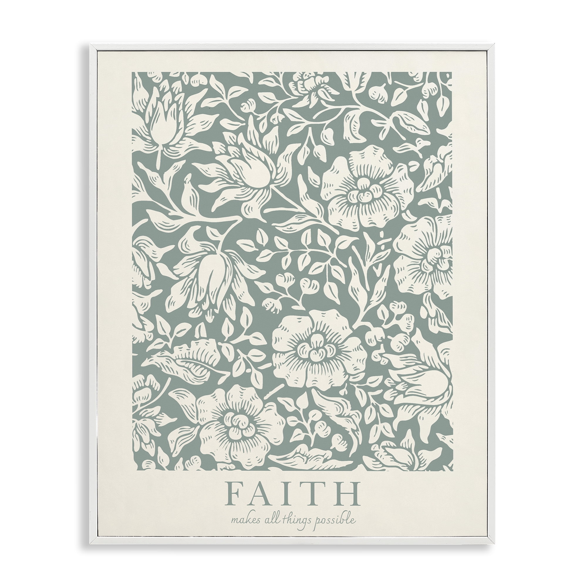 Stupell Industries Faith Quote with Floral Pattern White Framed Giclee Art, design by Wild Apple Portfolio