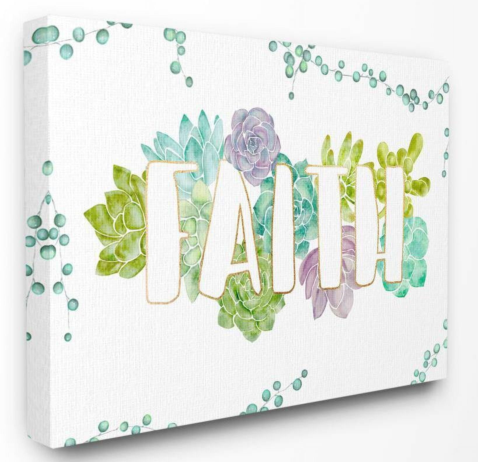 Stupell Industries Faith Succulent Flowers Green Purple Watercolor Painting Canvas Wall Art by Ziwei Li