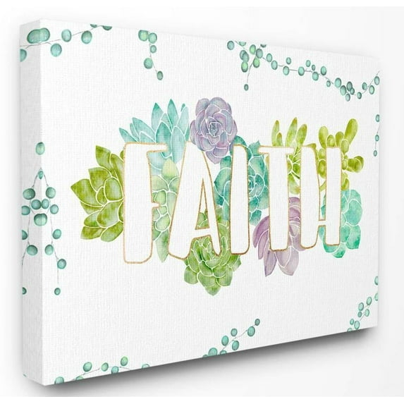 Stupell Industries Faith Succulent Flowers Green Purple Watercolor Painting Canvas Wall Art by Ziwei Li