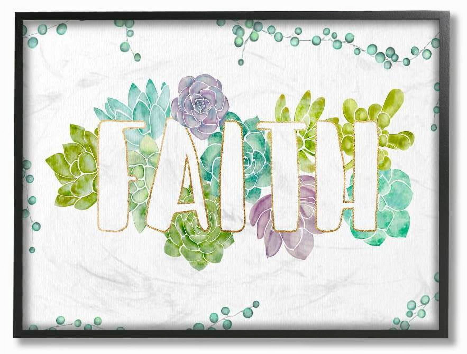 Stupell Industries Faith Succulent Flowers Green Purple Watercolor Painting Framed Wall Art by Ziwei Li