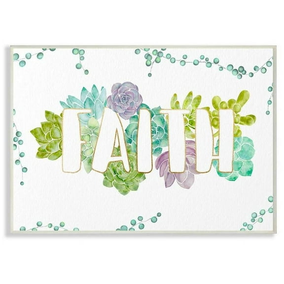 Stupell Industries Faith Succulent Flowers Green Purple Watercolor Painting Wall Plaque by Ziwei Li
