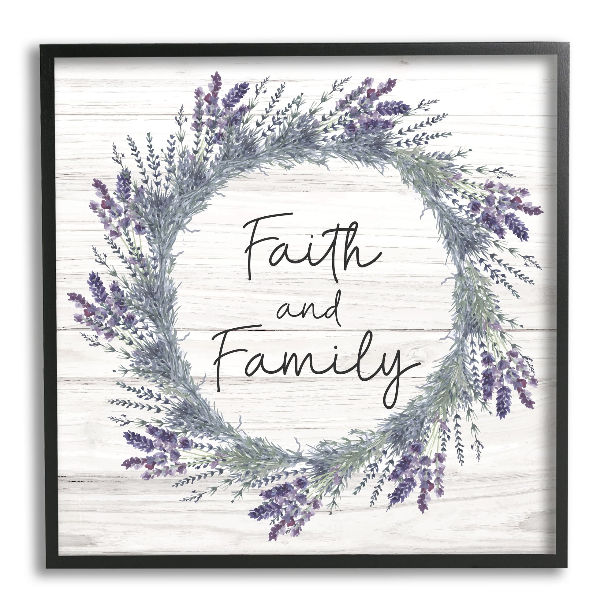 Stupell Industries Faith and Family Sign Blue Hyacinth Florals Wild Thistle Graphic Art Black Framed Art Print Wall Art, 24x24, by ND Art