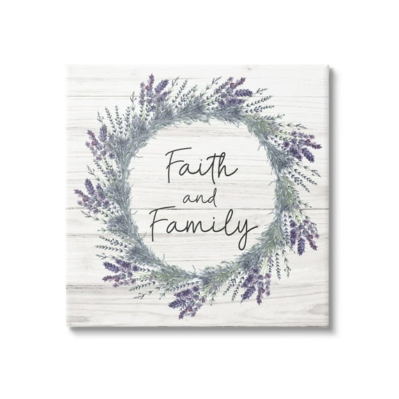 Stupell Industries Faith and Family Sign Blue Hyacinth Florals Wild Thistle Graphic Art Gallery-Wrapped Canvas Print Wall Art, 24x24, by ND Art