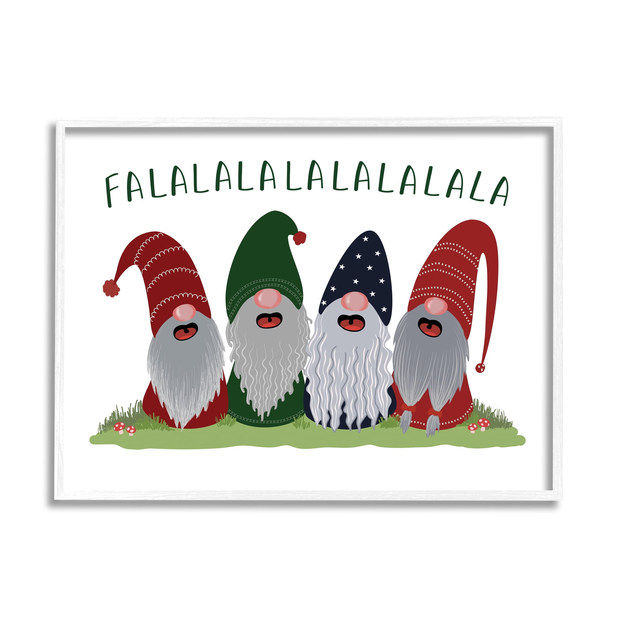 Stupell Industries Falala Festive Christmas Gnome Garden Carolers Fairy Tales & Fantasy Painting White Framed Art Print Wall Art, 16 x 20
