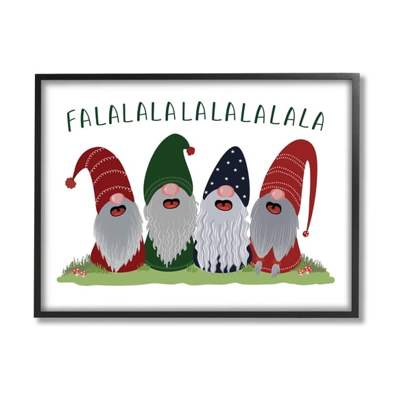 Stupell Industries Falala Festive Christmas Gnome Garden Carolers Novelty Painting Black Framed Art Print Wall Art, 16 x 20, Design by BlursByAI
