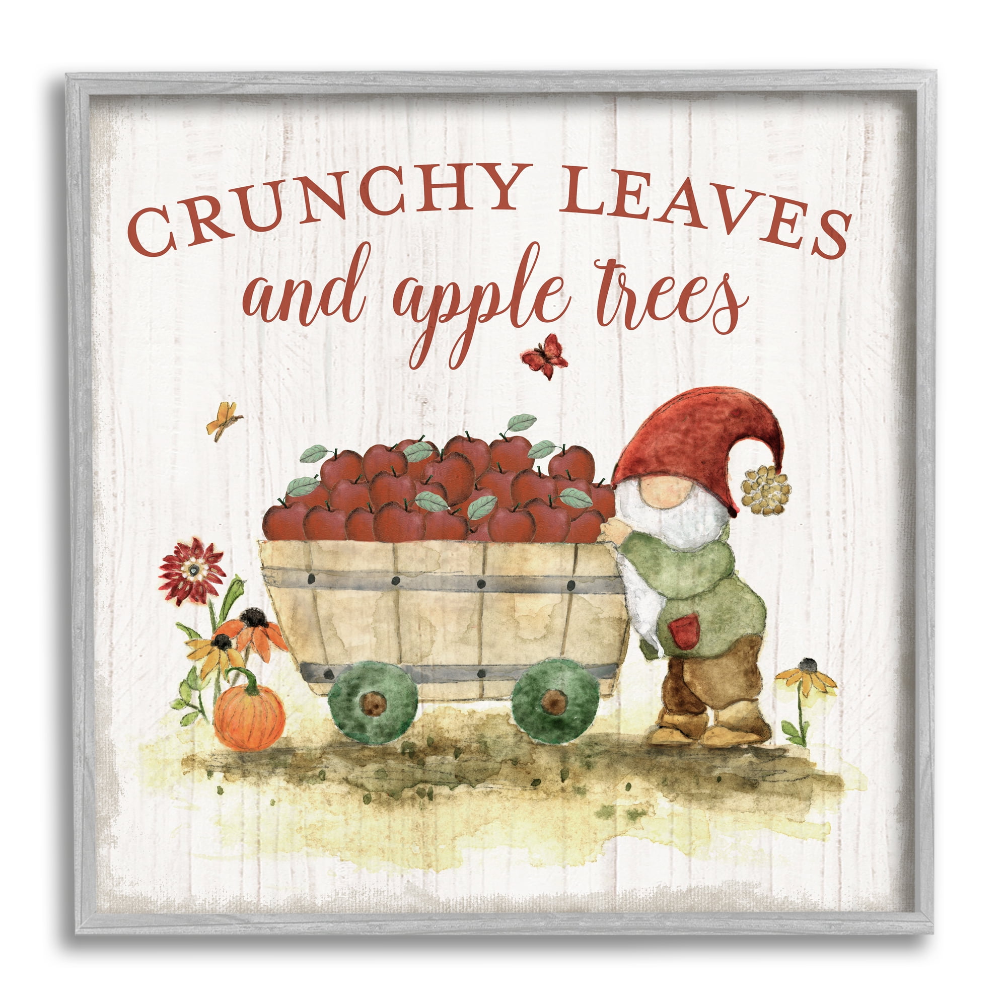 Stupell Industries Fall Apple Tree Phrase Fairy Tales & Fantasy Painting Gray Framed Art Print Wall Art, 12 x 12