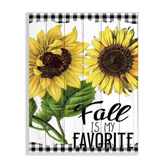 Stupell Industries Fall Autumn Quote Sunflower Tartan Pattern Rustic Design, 13 x 19, Design by Ann Bailey