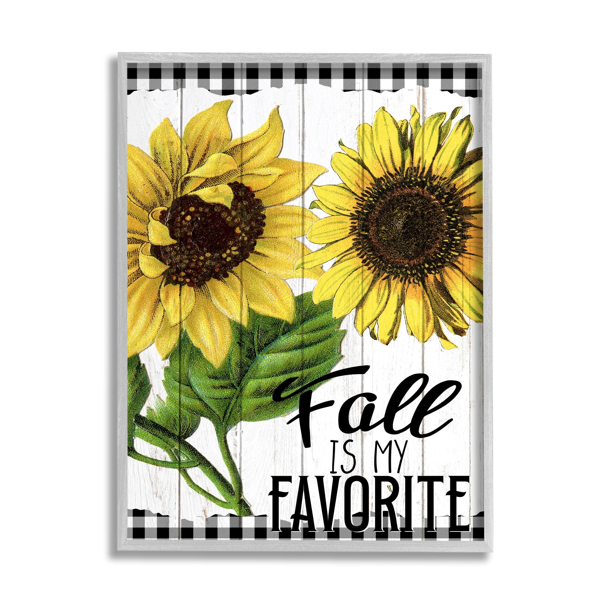 Stupell Industries Fall Autumn Quote Sunflower Tartan Pattern Rustic Design, 24 x 30, Design by Ann Bailey