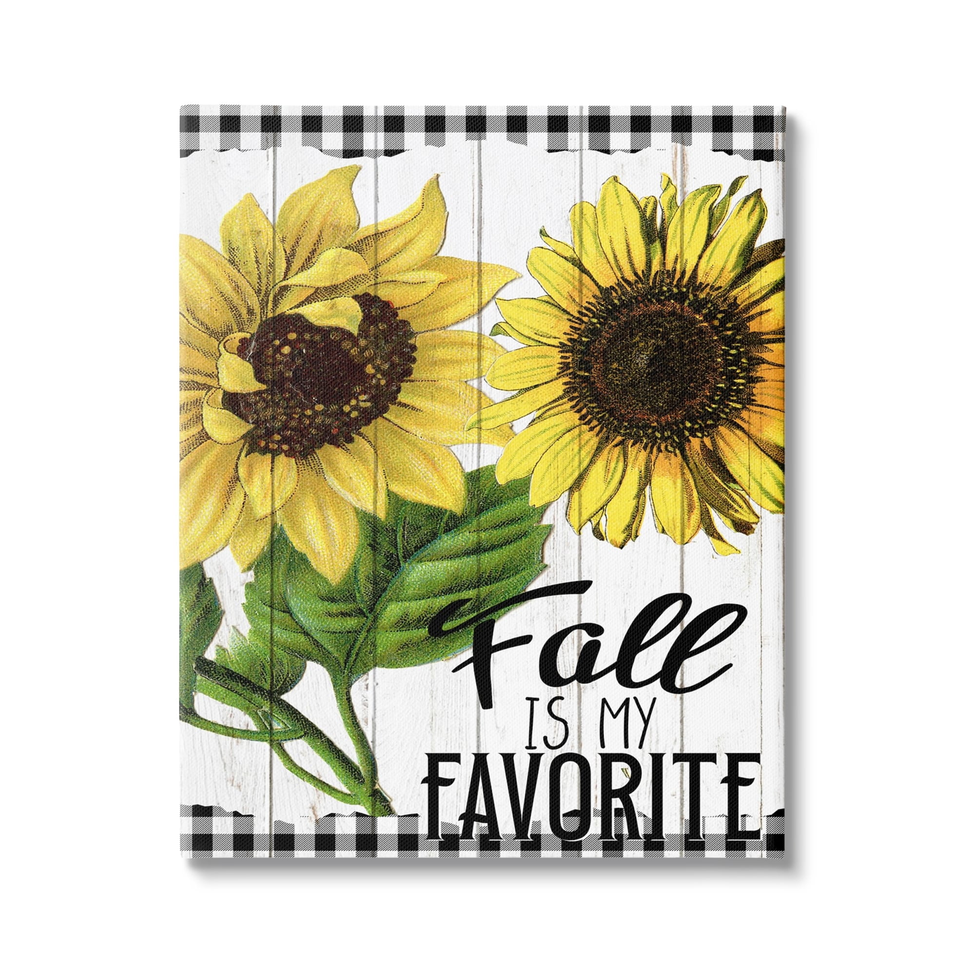 Stupell Industries Fall Autumn Quote Sunflower Tartan Pattern Rustic Design Graphic Art Gallery-Wrapped Canvas Print Wall Art, 16x20, by Ann Bailey