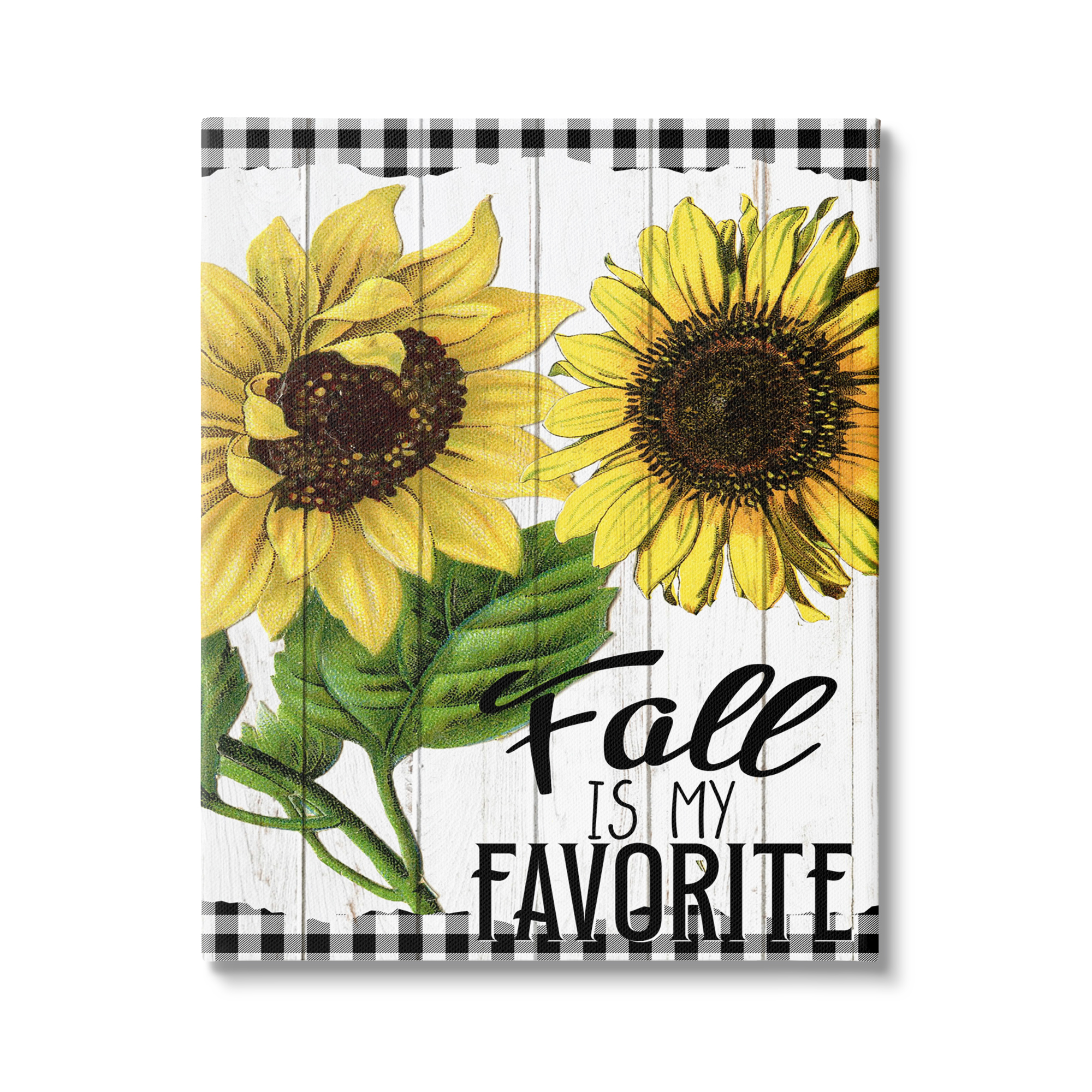 Stupell Industries Fall Autumn Quote Sunflower Tartan Pattern Rustic Design Graphic Art Gallery-Wrapped Canvas Print Wall Art, 30x40, by Ann Bailey
