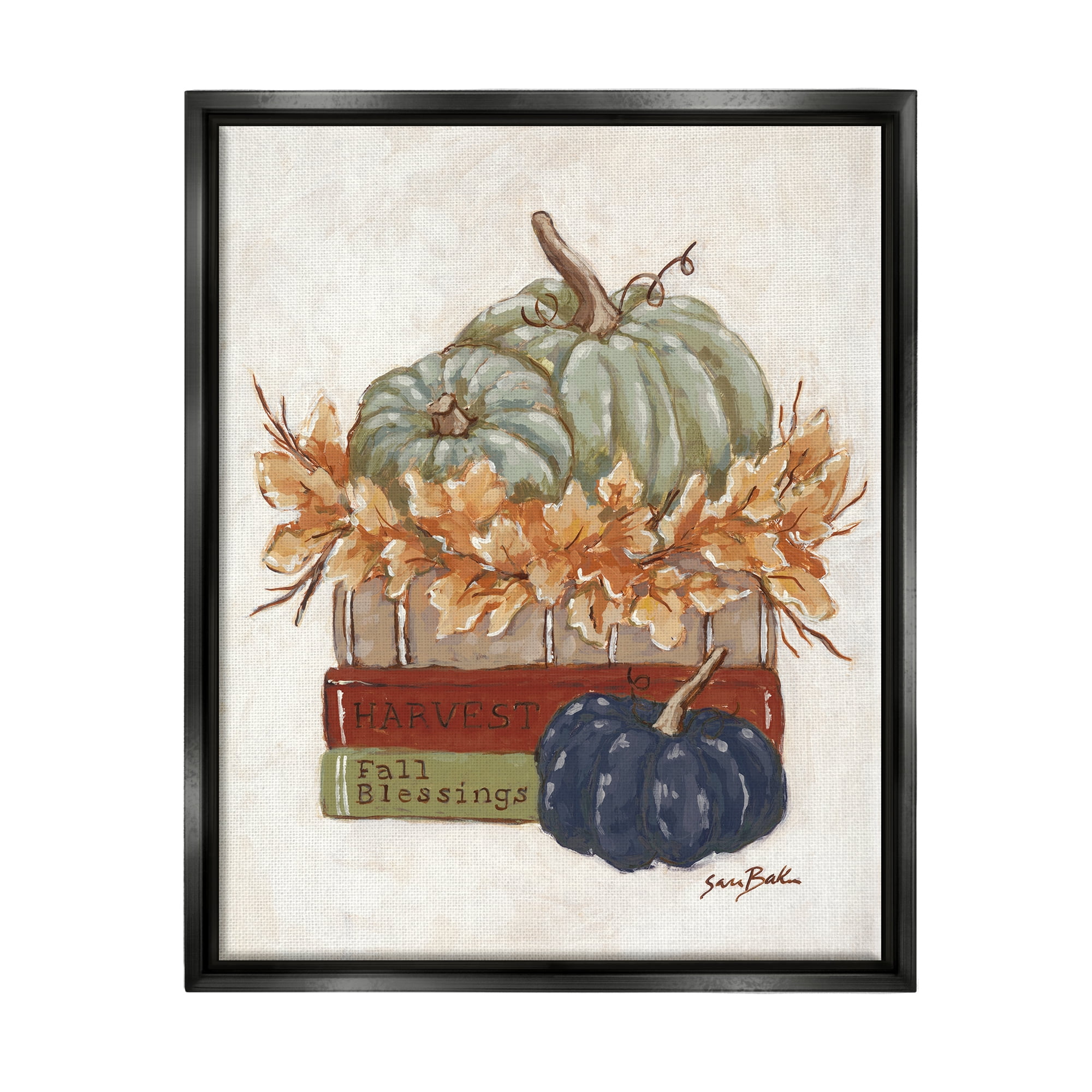 Stupell Industries Fall Blessings Pumpkins Botanical & Floral Painting Black Floater Framed Art Print Wall Art, 17 x 21