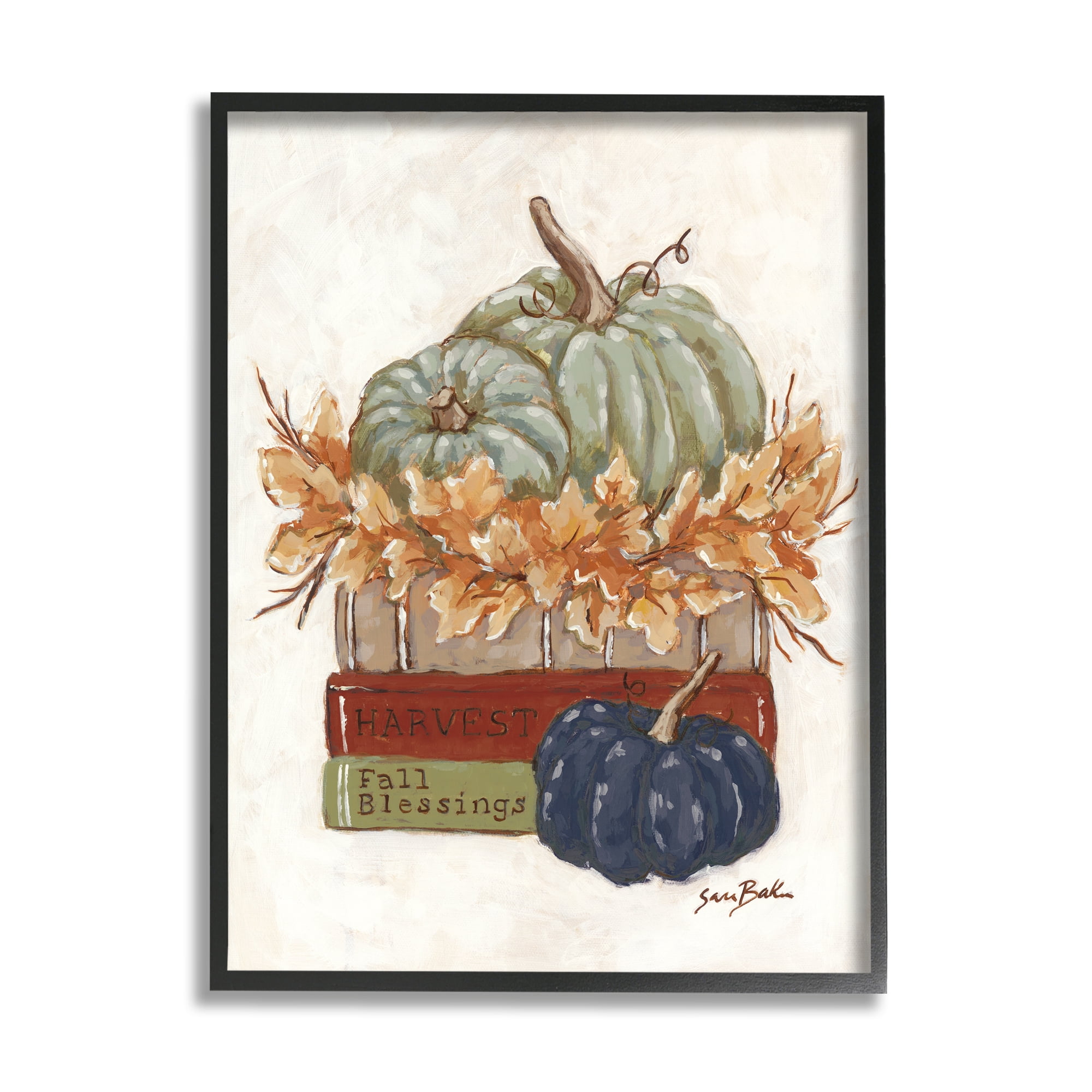 Stupell Industries Fall Blessings Pumpkins Botanical & Floral Painting Black Framed Art Print Wall Art, 16 x 20