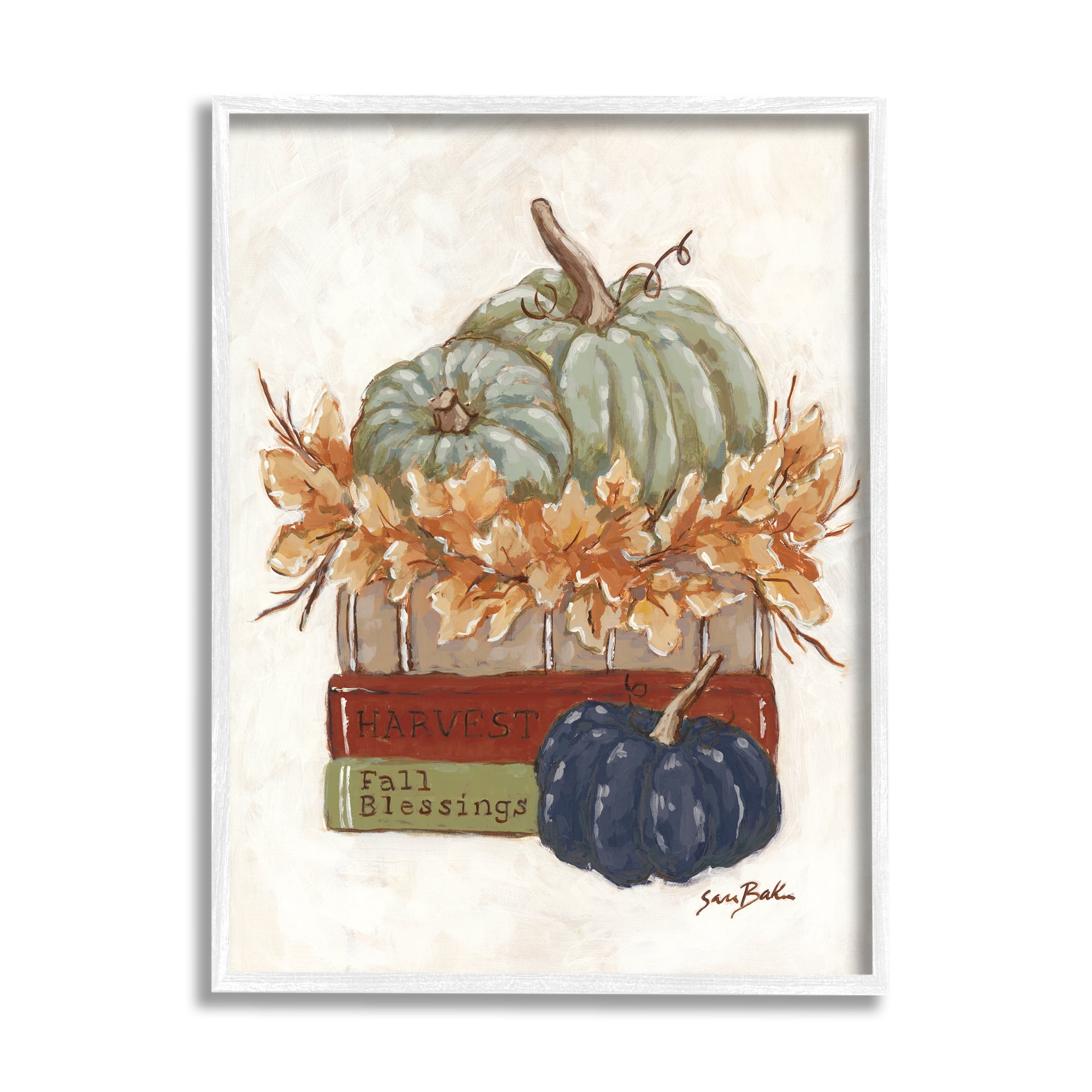 Stupell Industries Fall Blessings Pumpkins Botanical & Floral Painting White Framed Art Print Wall Art, 11 x 14