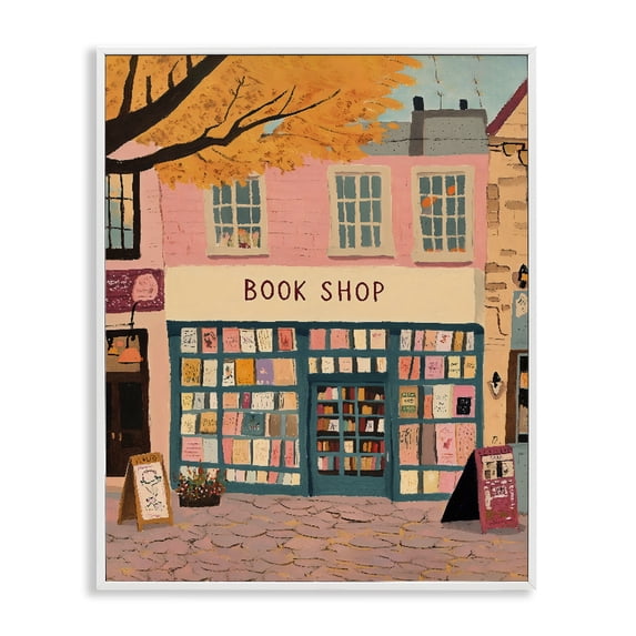 Stupell Industries Eclectic Fall Book Shop Facade White Framed Giclee Art, 11 x 14, by The Prints Vibe