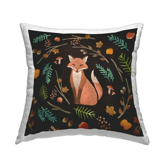 Stupell Industries Fall Botanical Leaves Red Fox Nature Design by Ziwei Li Throw Pillow