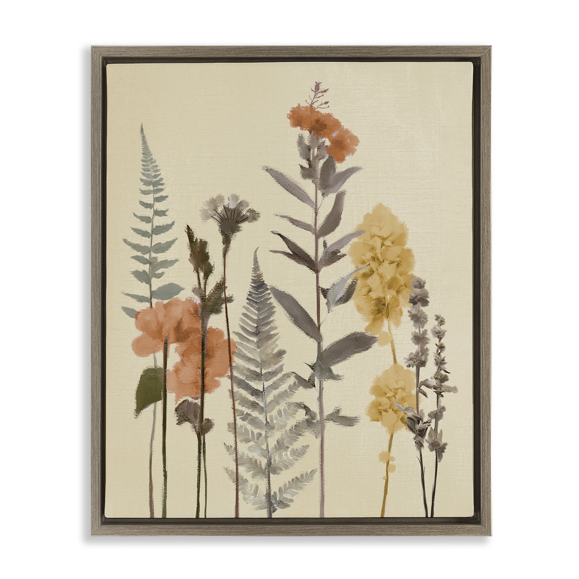 Stupell Industries Fall Botanicals Fresh Ferns Brown Framed Floater Canvas Wall Art, design by Elizabeth Medley