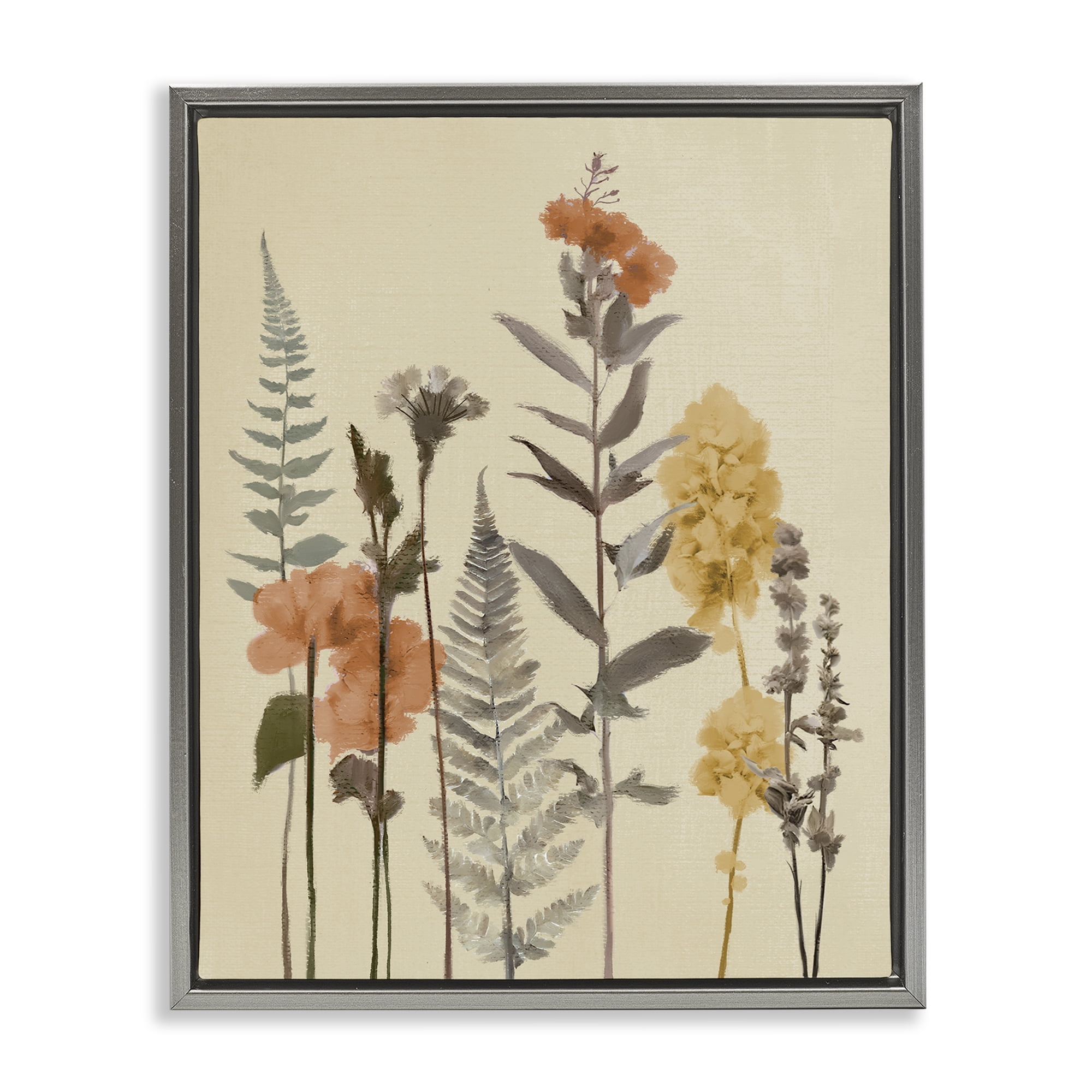 Stupell Industries Fall Botanicals Fresh Ferns Gray Framed Floater Canvas Wall Art, design by Elizabeth Medley