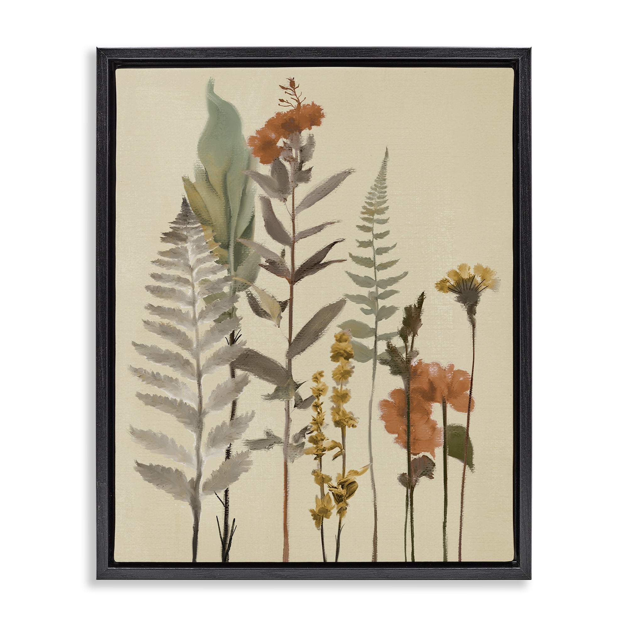 Stupell Industries Fall Botanicals and Ferns Black Framed Floater Canvas Wall Art, design by Elizabeth Medley