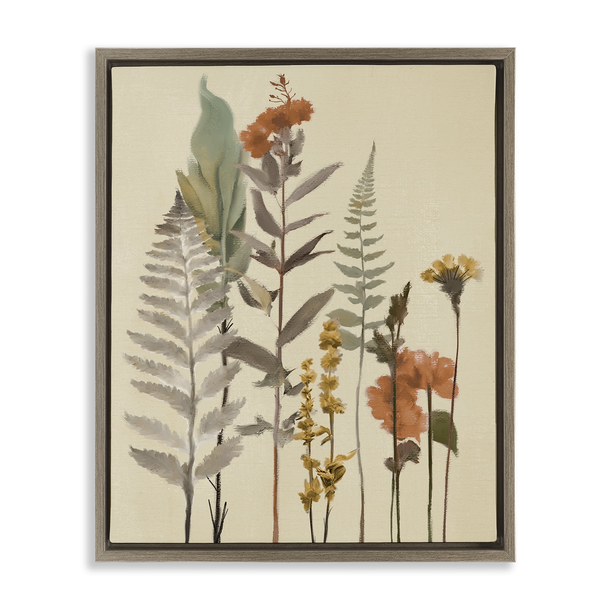 Stupell Industries Fall Botanicals and Ferns Brown Framed Floater Canvas Wall Art, design by Elizabeth Medley