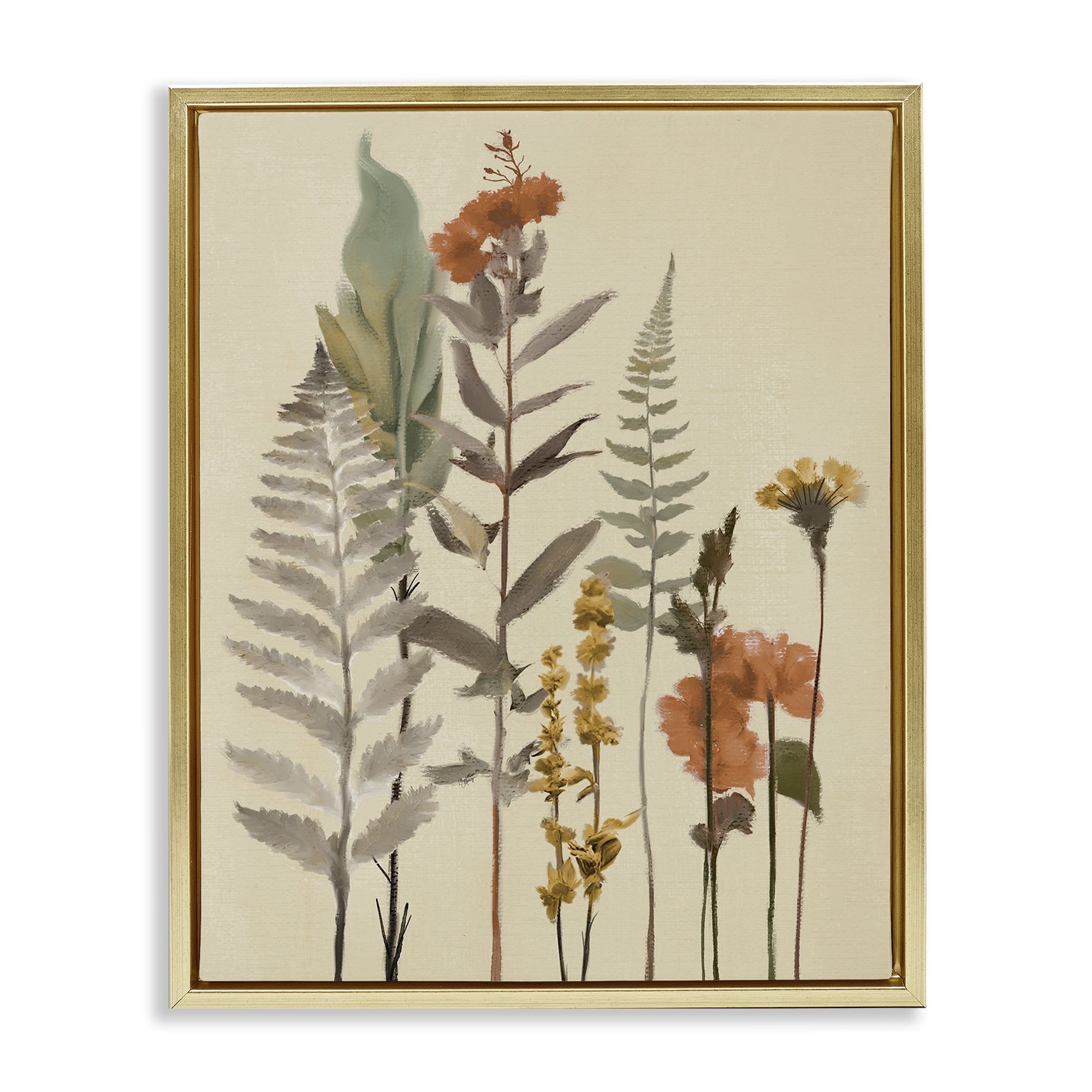 Stupell Industries Fall Botanicals and Ferns Gold Framed Floater Canvas Wall Art, design by Elizabeth Medley