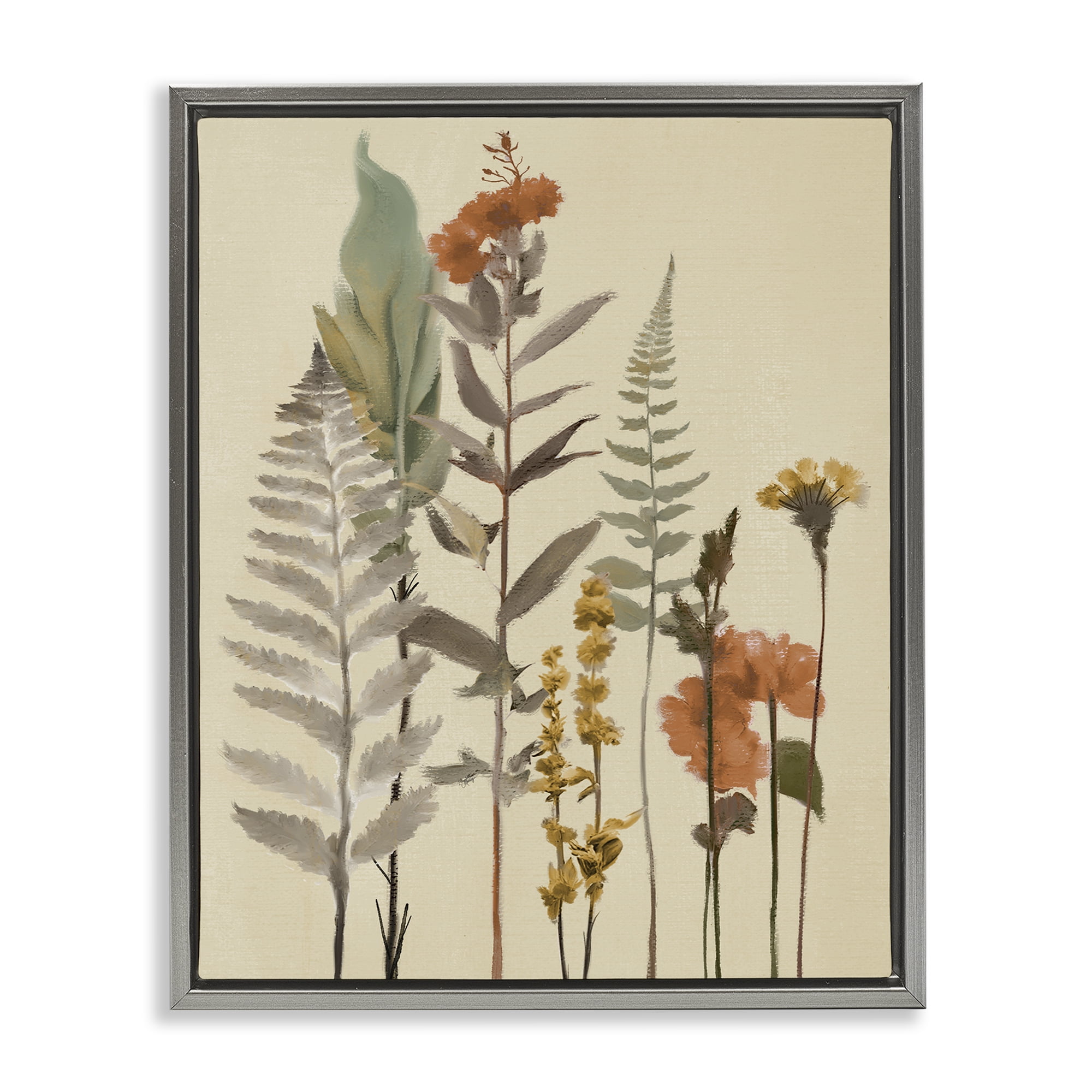 Stupell Industries Fall Botanicals and Ferns Gray Framed Floater Canvas Wall Art, design by Elizabeth Medley