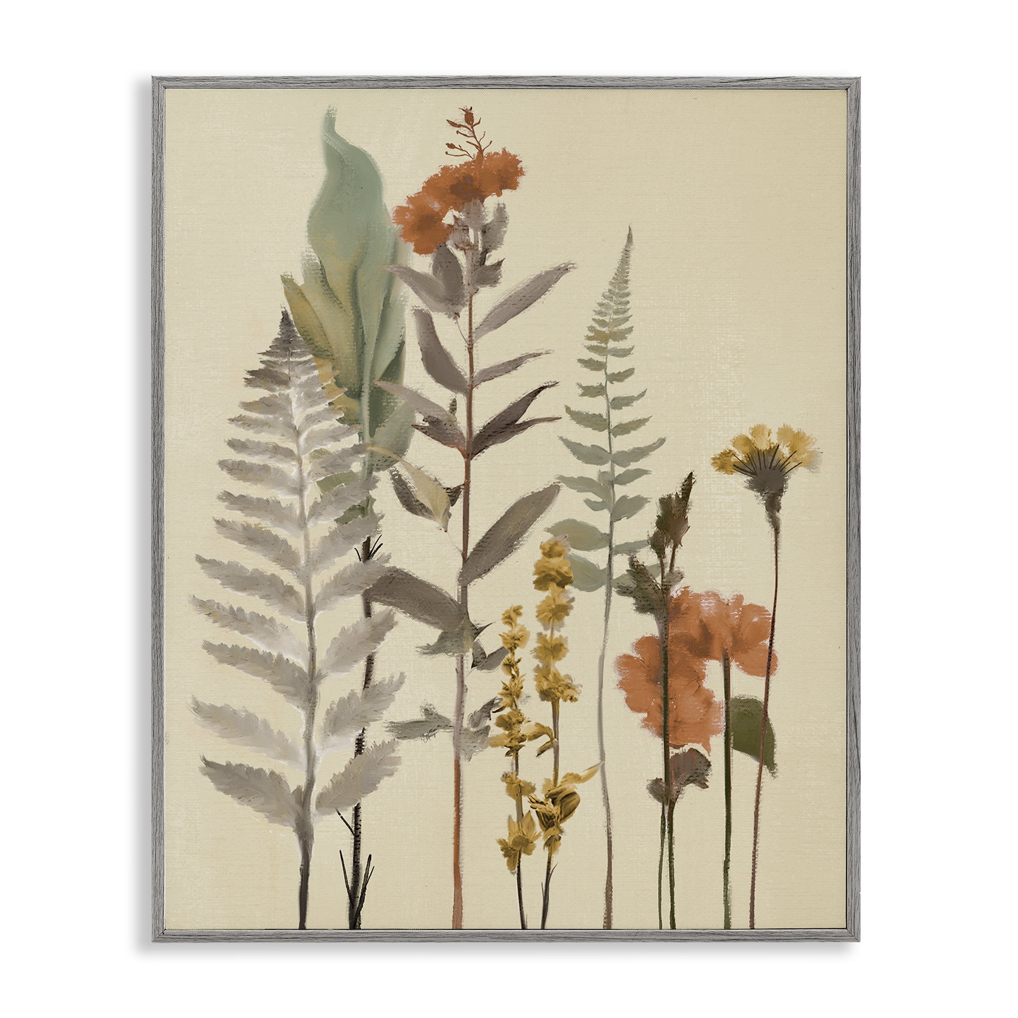 Stupell Industries Fall Botanicals and Ferns Gray Framed Giclee Art, design by Elizabeth Medley