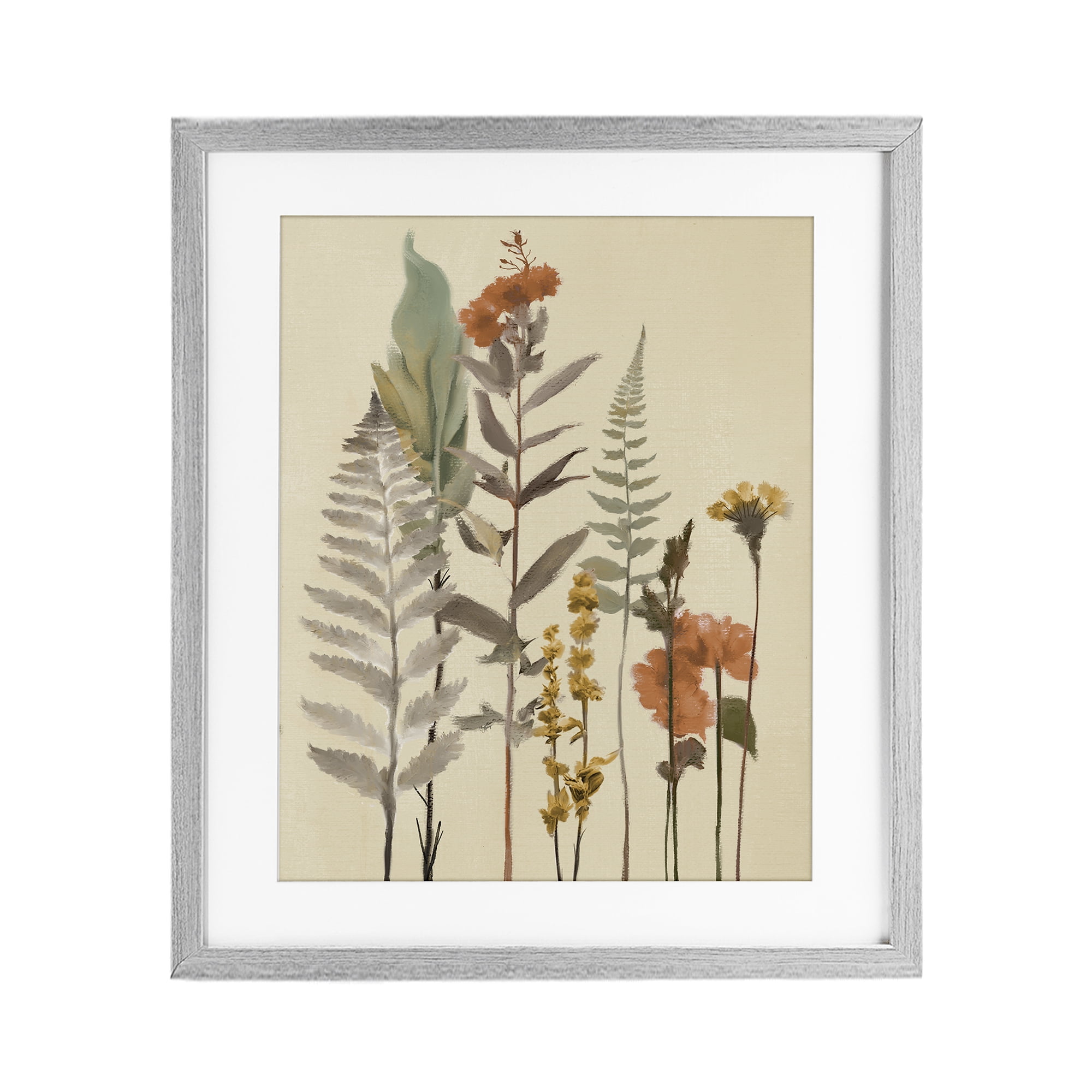 Stupell Industries Fall Botanicals and Ferns Gray Framed Print Under Glass, design by Elizabeth Medley