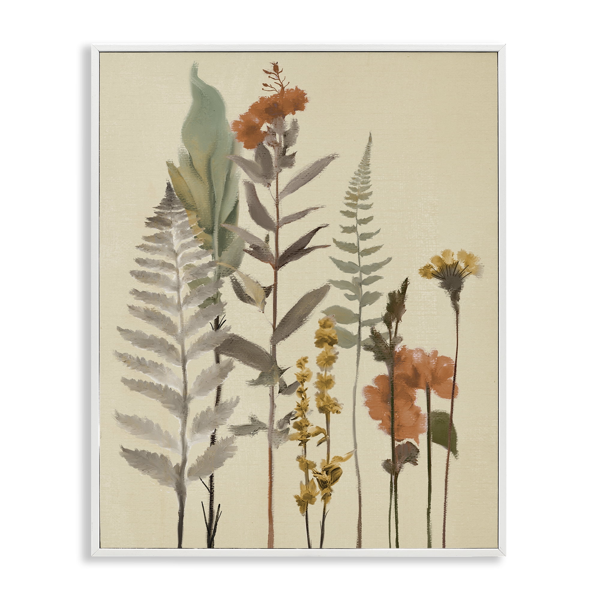 Stupell Industries Fall Botanicals and Ferns White Framed Giclee Art, design by Elizabeth Medley