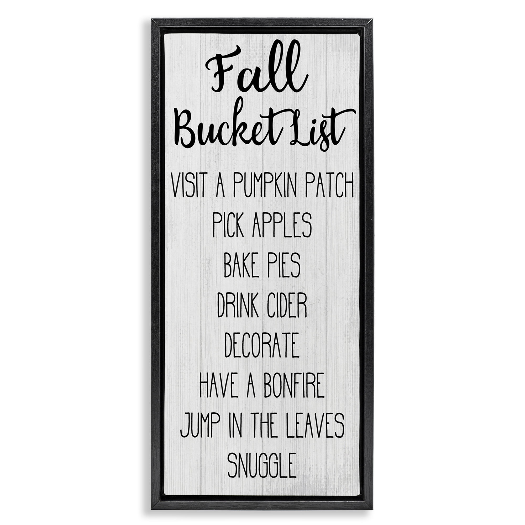 Stupell Industries Fall Bucket Goals Sign Typography Painting Black Floater Framed Canvas Art Print Wall Art, 11 x 25