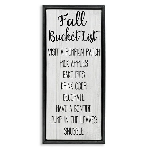 Stupell Industries Fall Bucket Goals Sign Typography Painting Black Floater Framed Canvas Art Print Wall Art, 11 x 25