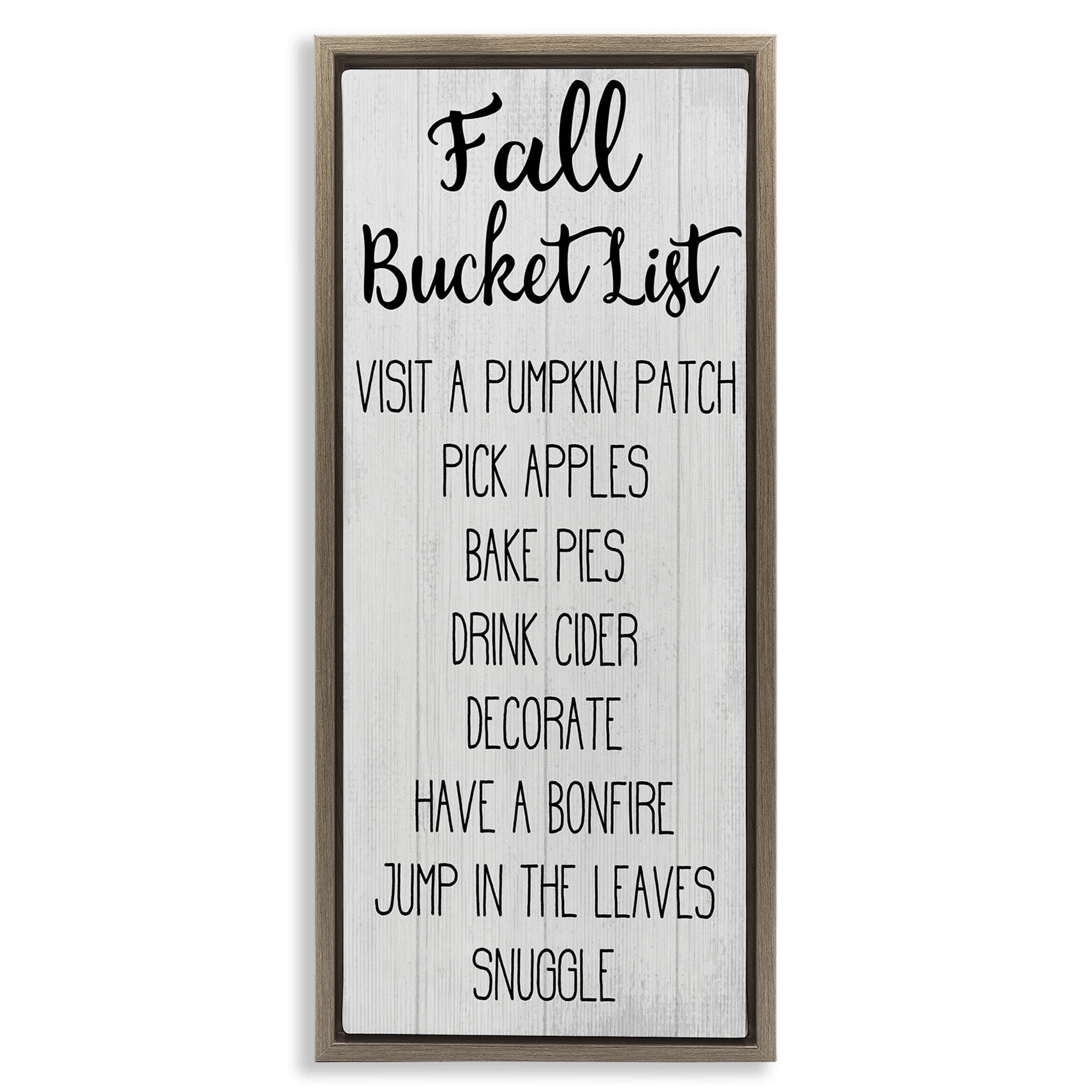 Stupell Industries Fall Bucket Goals Sign Typography Painting Brown Floater Framed Canvas Art Print Wall Art, 15 x 31