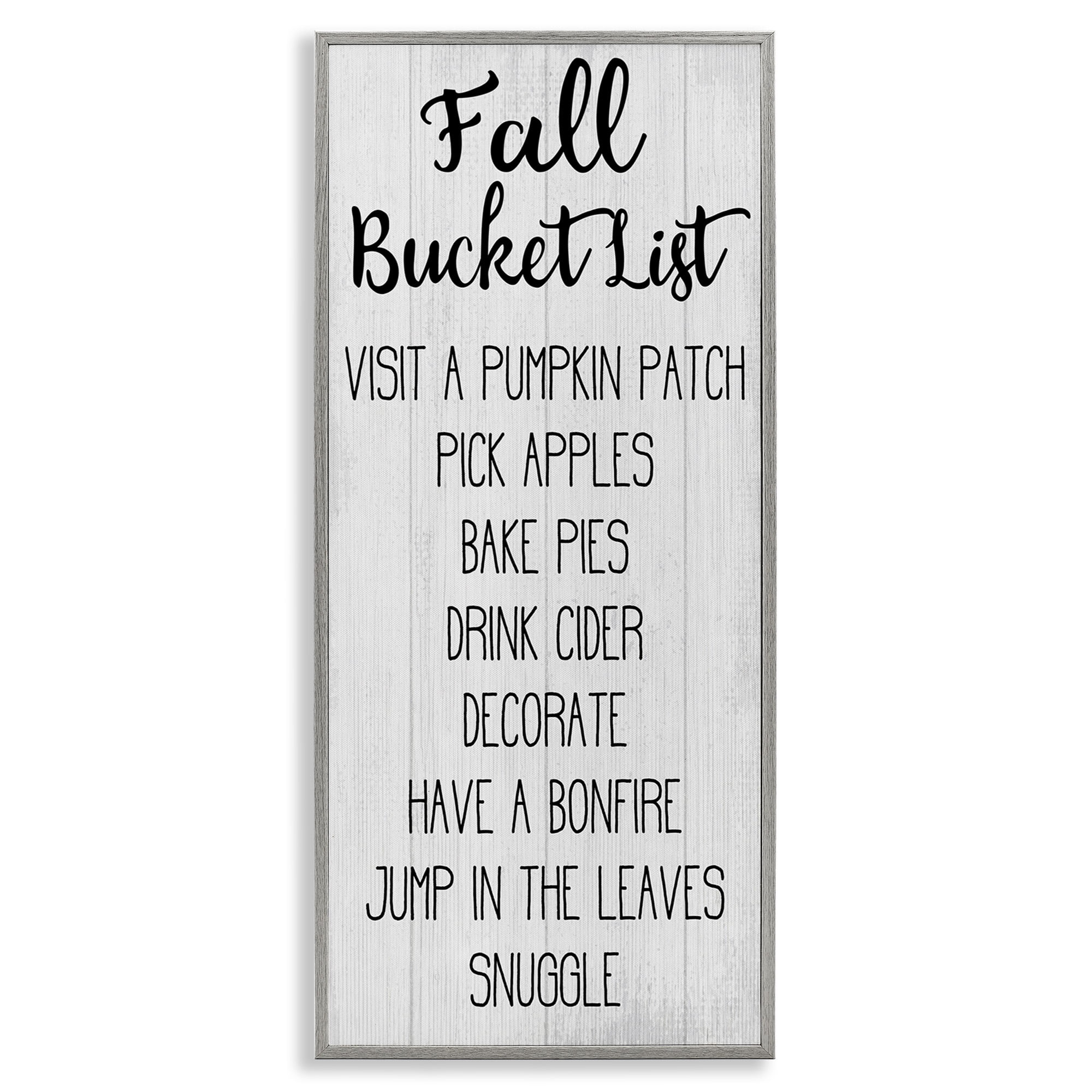 Stupell Industries Fall Bucket Goals Sign Typography Painting Gray Framed Art Print Wall Art, 13 x 30