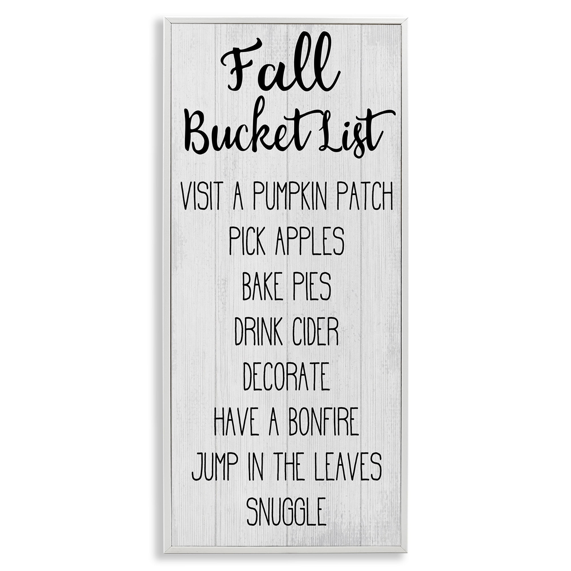 Stupell Industries Fall Bucket Goals Sign Typography Painting White Framed Art Print Wall Art, 13 x 30