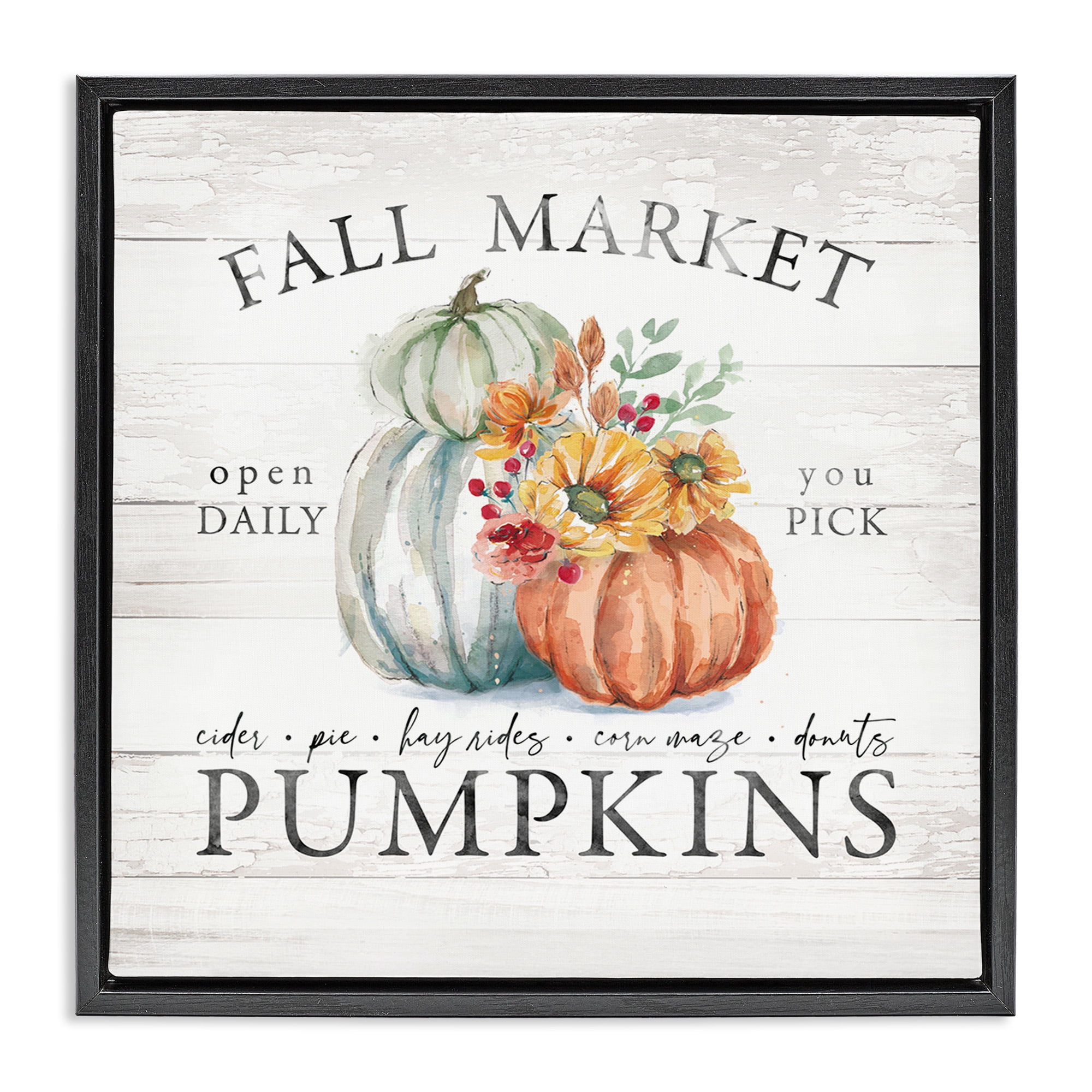 Stupell Industries Fall Country Market Pumpkins Botanical & Floral Painting Black Floater Framed Canvas Art Print Wall Art, 18 x 18