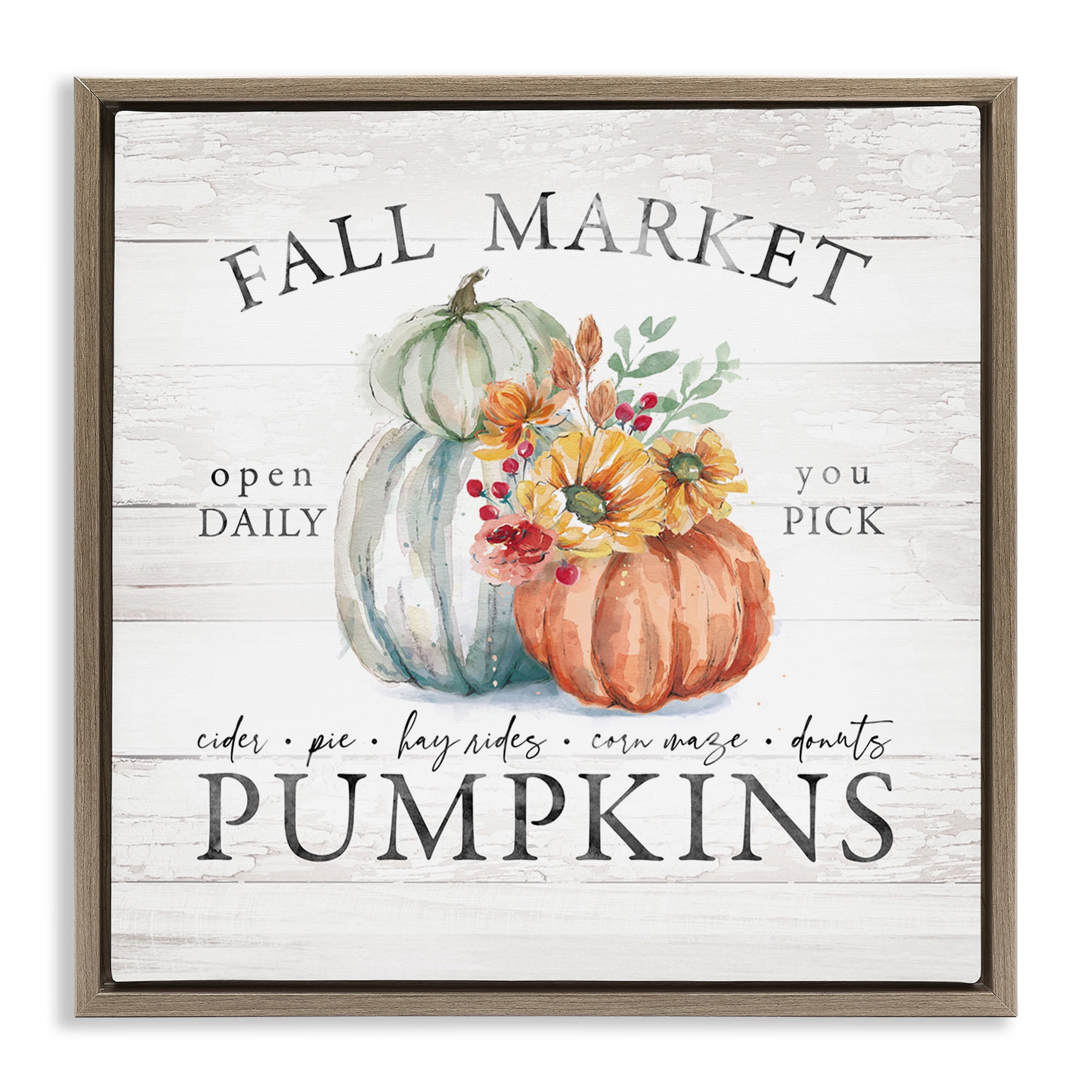Stupell Industries Fall Country Market Pumpkins Botanical & Floral Painting Brown Floater Framed Canvas Art Print Wall Art, 25 x 25