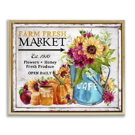 Stupell Industries Fall Farm Market Plants & Flowers Painting Gold Floater Framed Canvas Art Print Wall Art, 21 x 17