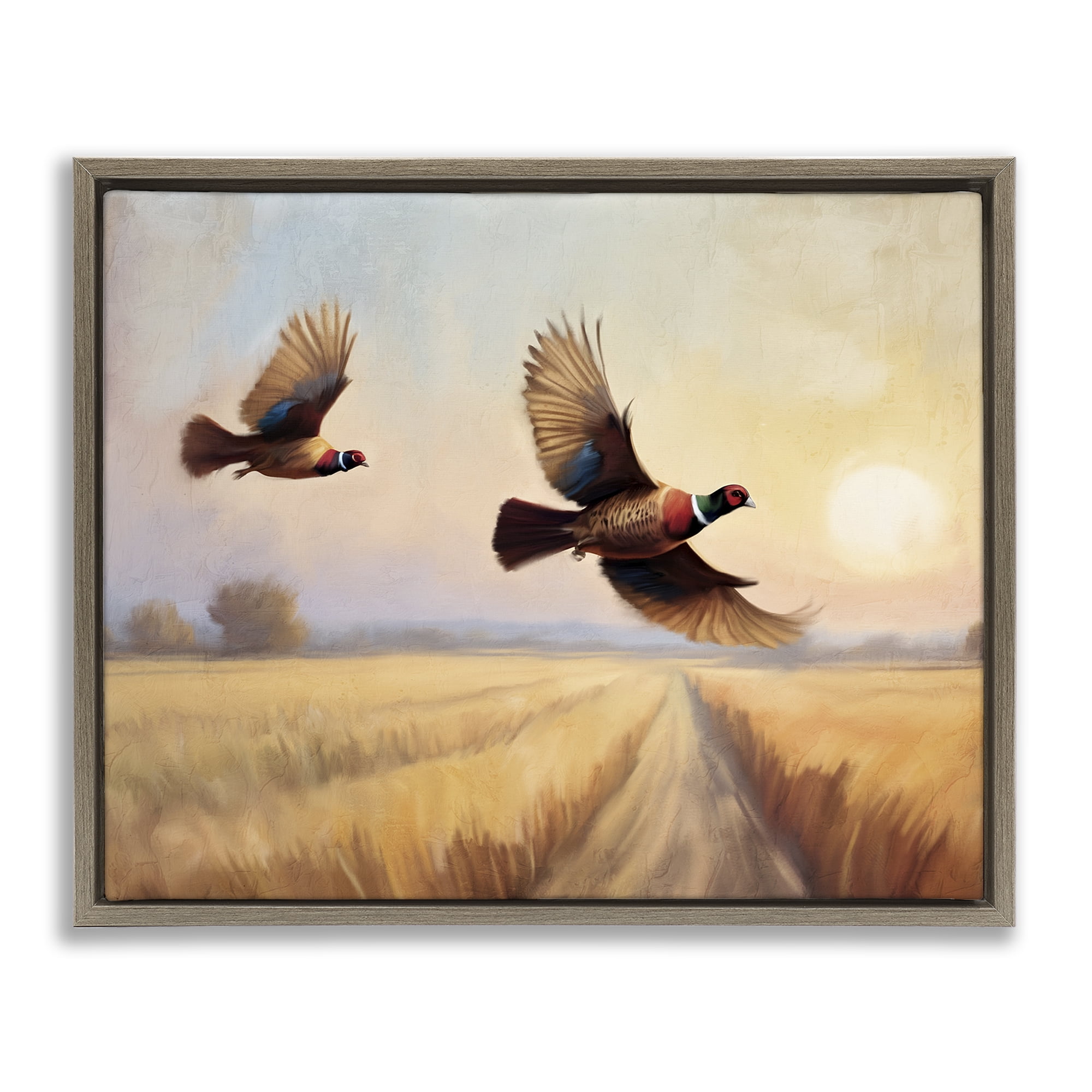 Stupell Industries Fall Flight Pheasants Landscape & Nature Painting Brown Floater Framed Canvas Art Print Wall Art, 31 x 25