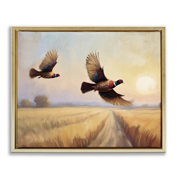 Stupell Industries Fall Flight Pheasants Landscape & Nature Painting Gold Floater Framed Canvas Art Print Wall Art, 31 x 25
