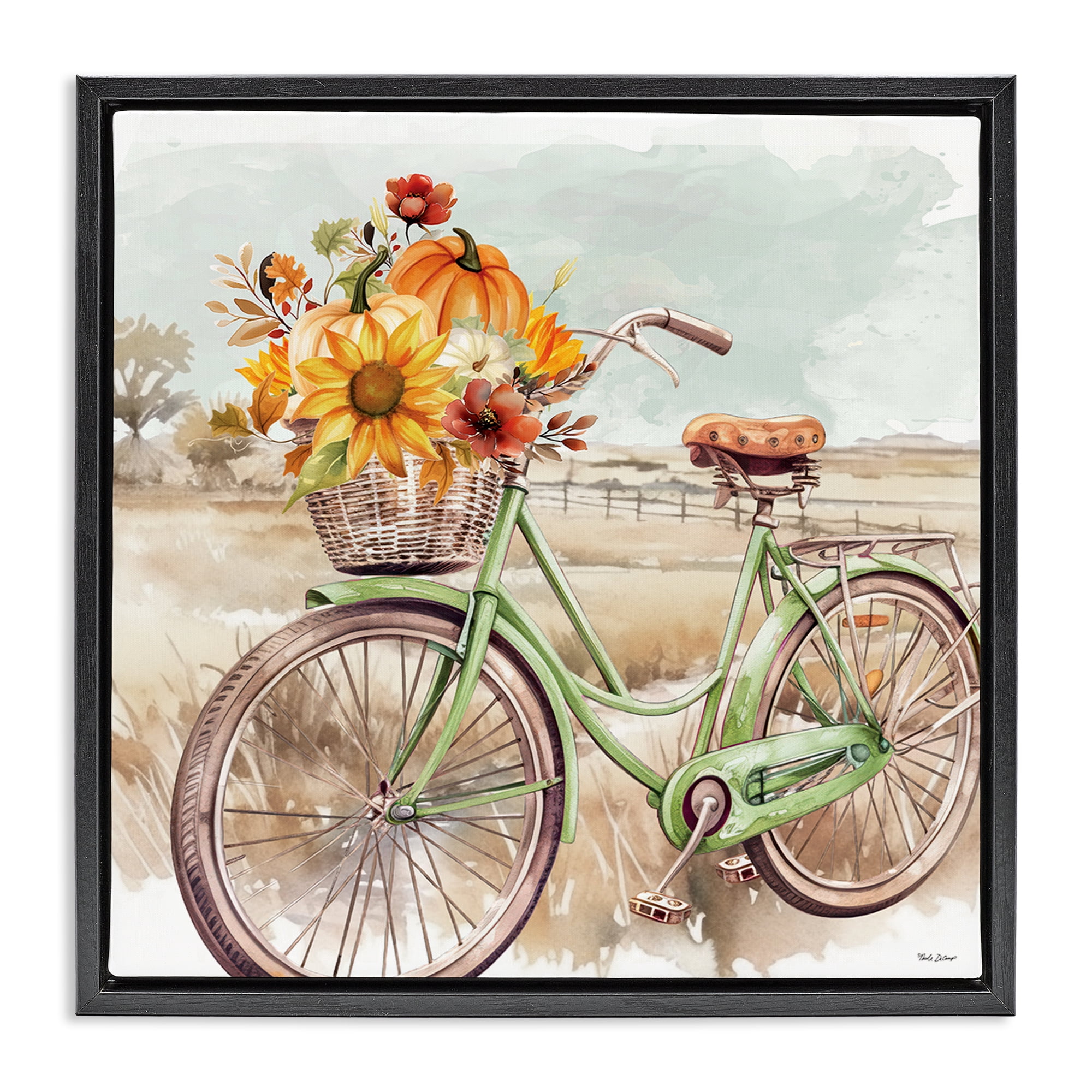 Stupell Industries Fall Florals Bicycle Botanical & Floral Painting Black Floater Framed Canvas Art Prints Wall Art, 25 x 25