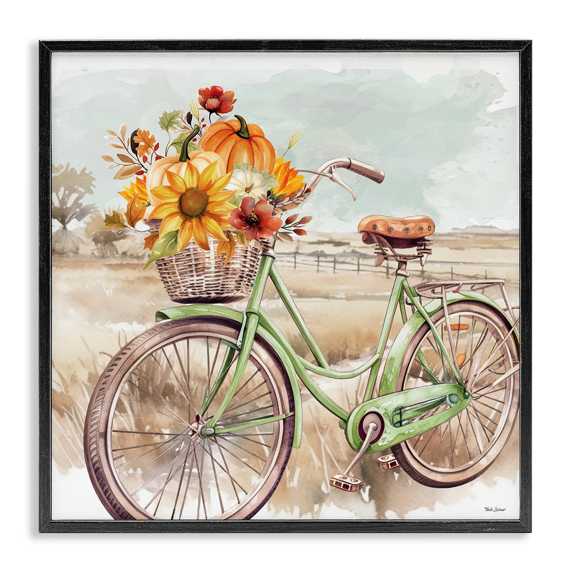 Stupell Industries Fall Florals Bicycle Botanical & Floral Painting Black Framed Art Prints Wall Art, 17 x 17