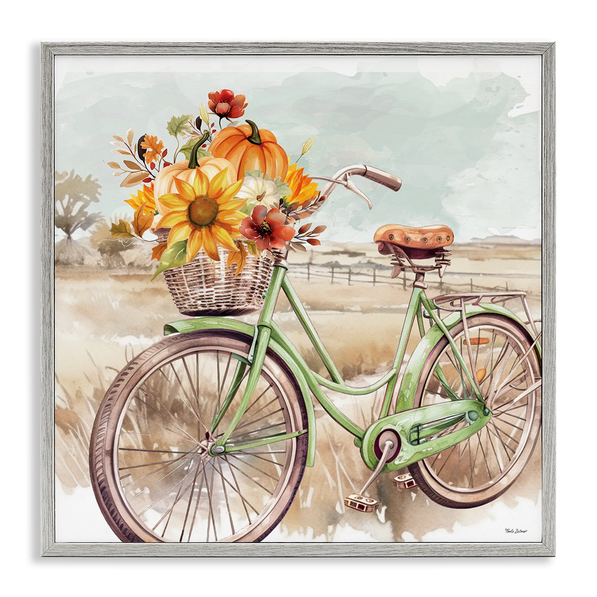Stupell Industries Fall Florals Bicycle Botanical & Floral Painting Gray Framed Art Prints Wall Art, 24 x 24