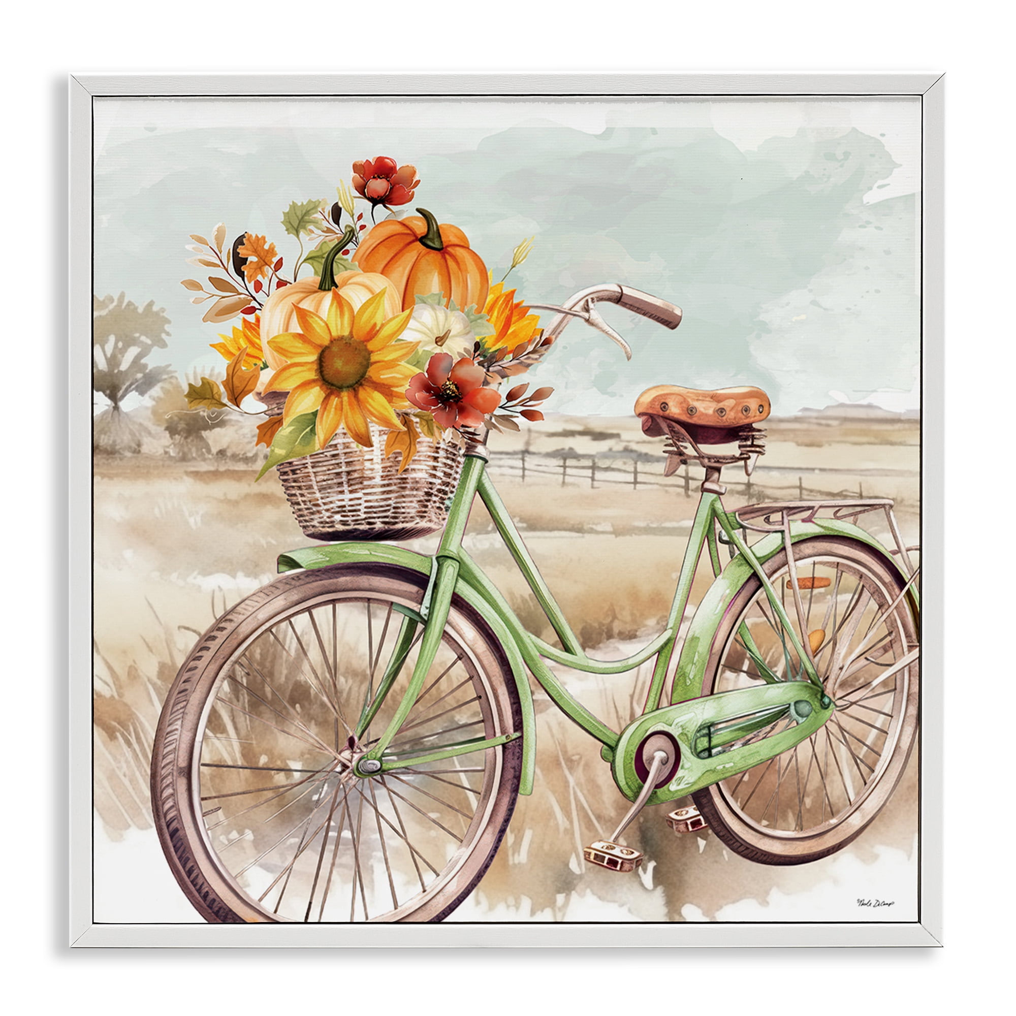 Stupell Industries Fall Florals Bicycle Botanical & Floral Painting White Framed Art Prints Wall Art, 12 x 12