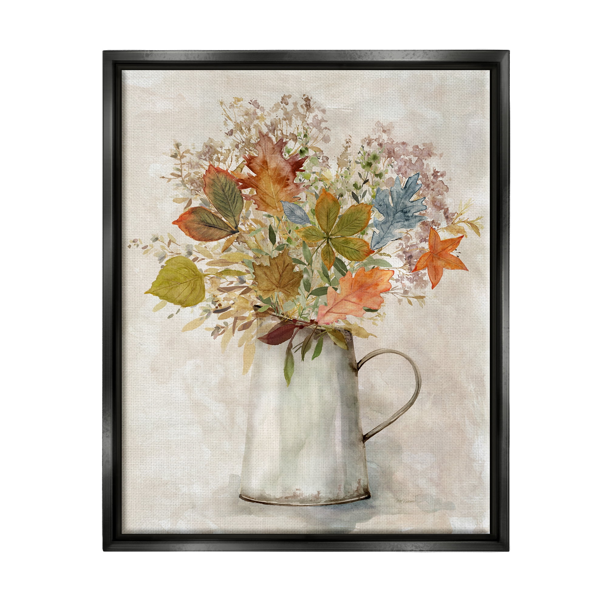 Stupell Industries Fall Florals Country Jug Botanical & Floral Painting Black Floater Framed Canvas Art Print Wall Art, 25 x 31