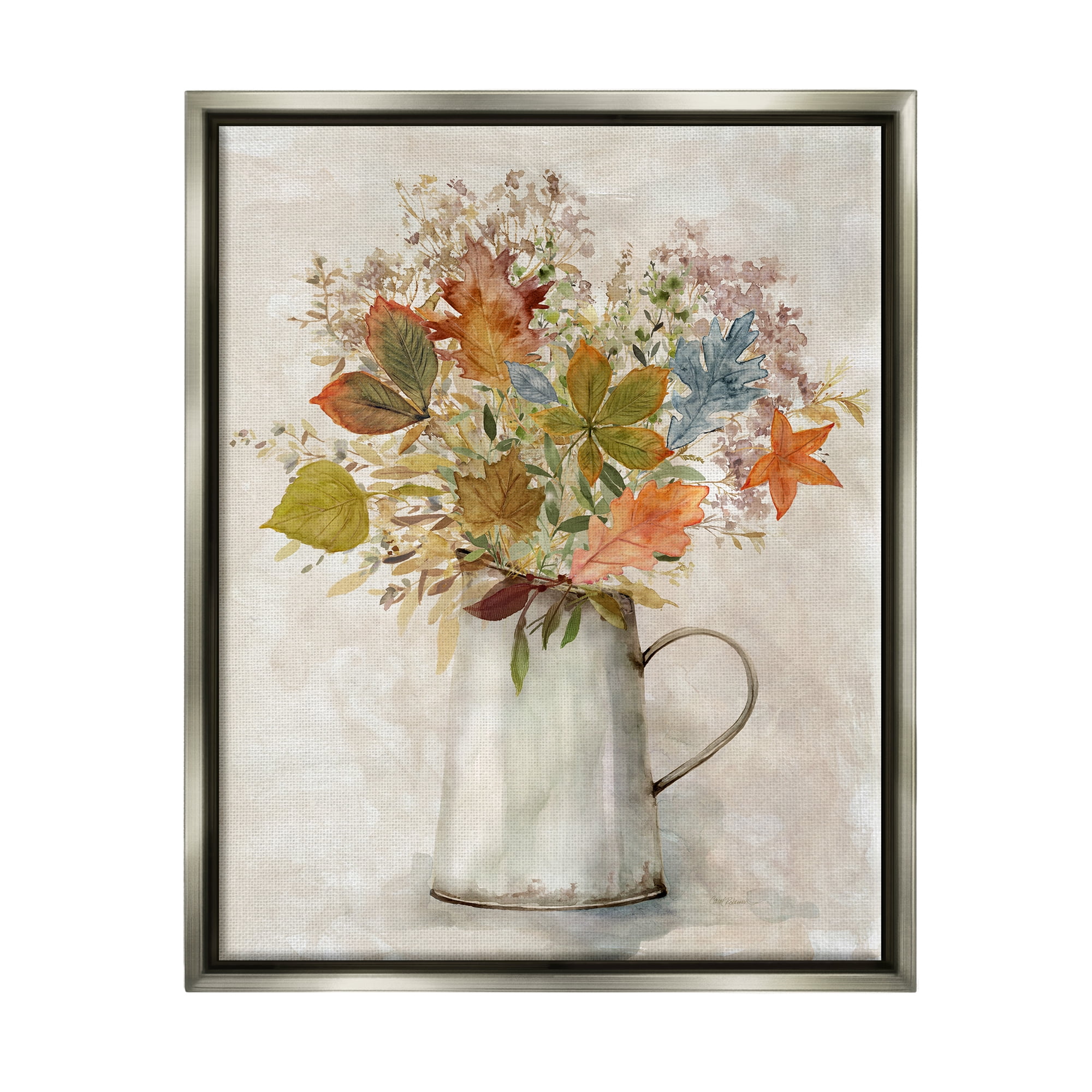 Stupell Industries Fall Florals Country Jug Botanical & Floral Painting Gray Floater Framed Canvas Art Print Wall Art, 17 x 21