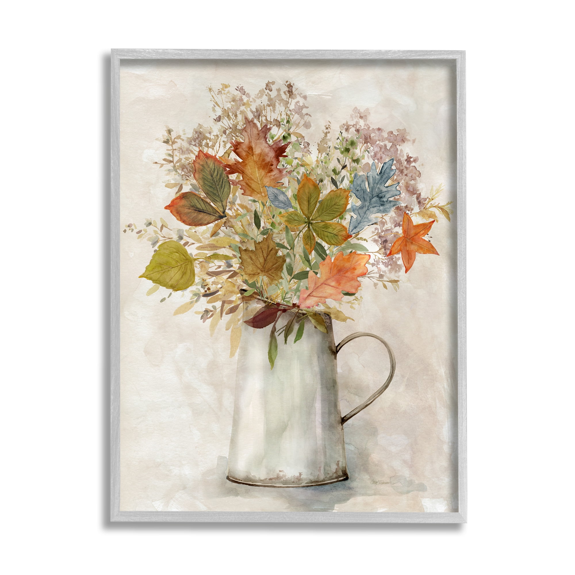 Stupell Industries Fall Florals Country Jug Botanical & Floral Painting Gray Framed Art Print Wall Art, 16 x 20