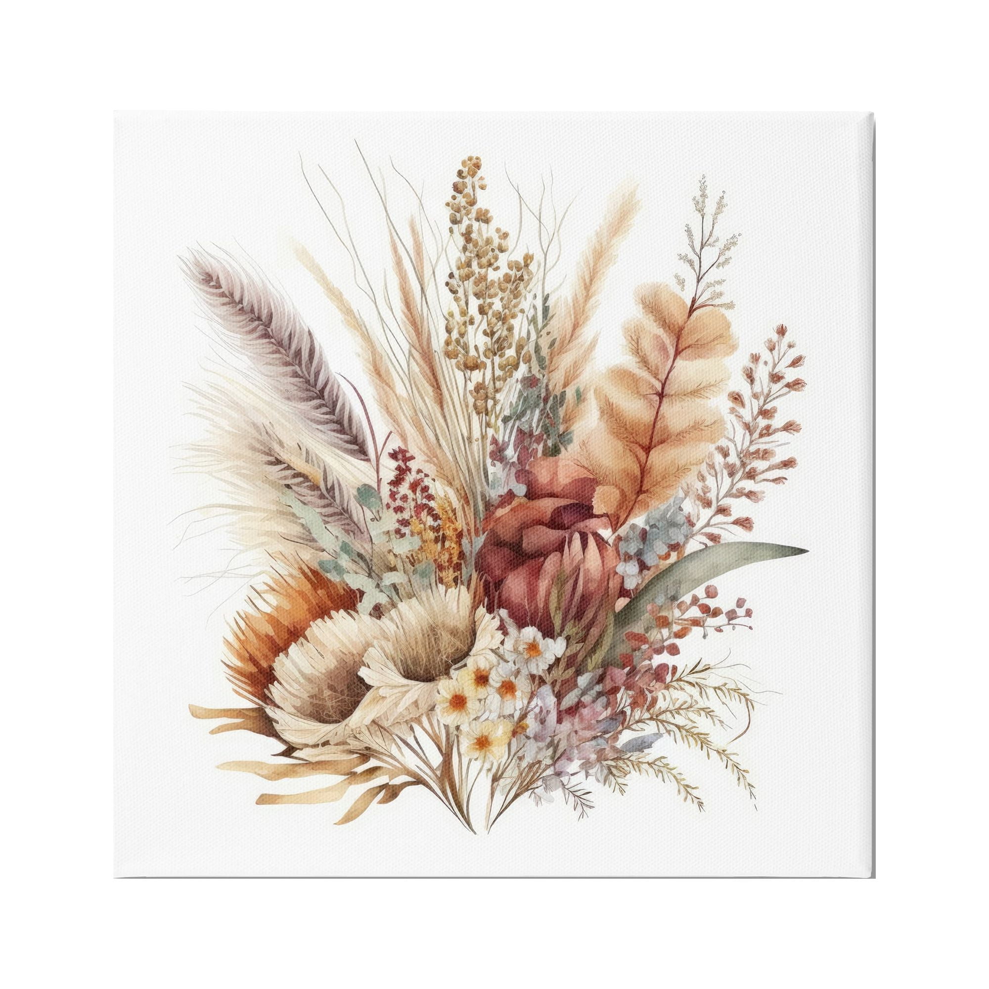 17" x 17" Beige and Brown Botanical Canvas Wall Art