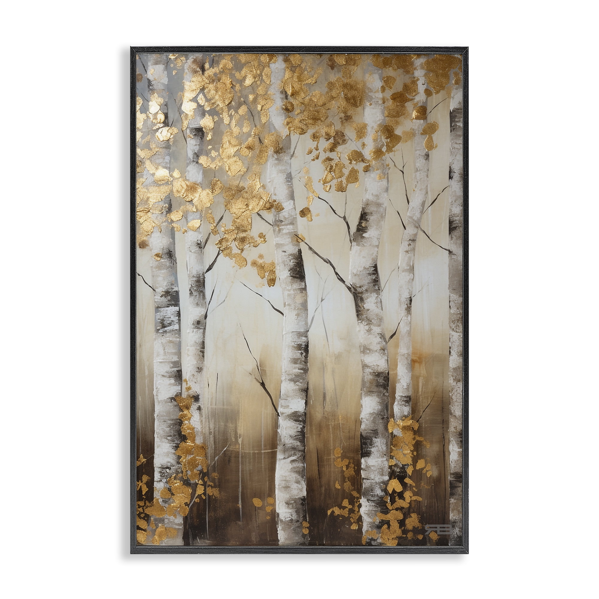 Stupell Industries Fall Foliage Birch Landscape Painting Black Framed Art Print Wall Art, 16 x 24